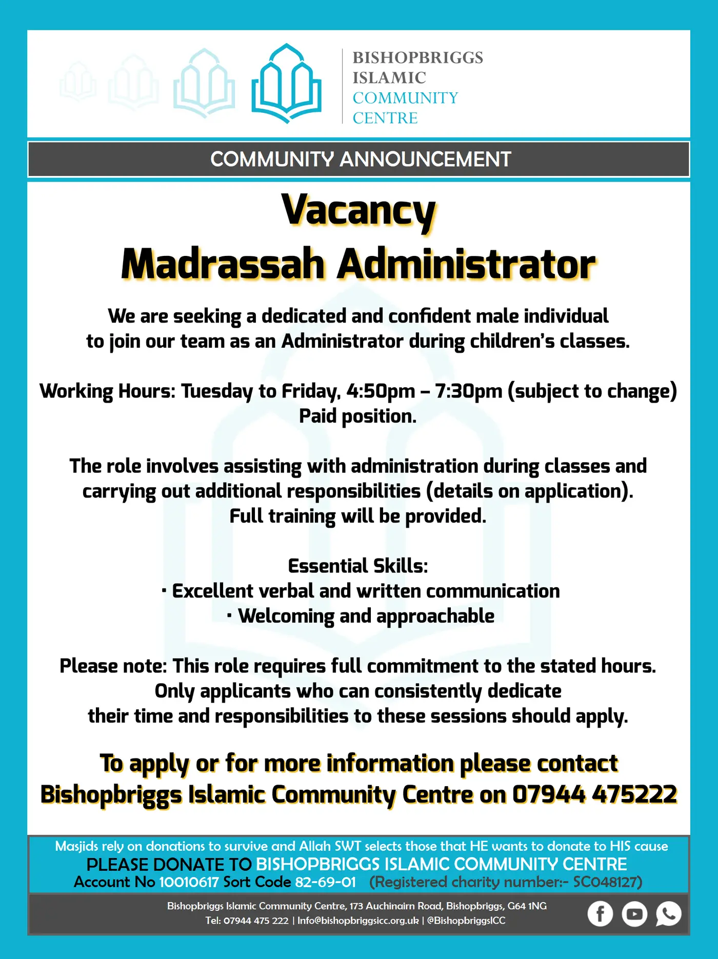 Madrassah Administrator Vacancy